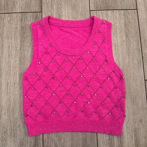 Y2K Pink Argyle Rhinestone Sweater Vest XS
Preppy Coquette Knit Top